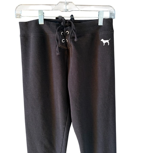 Victoria’s Secret PINK Y2K Lace Up Jogger Sweatpants Dog Logo Black Medium - Picture 2 of 6